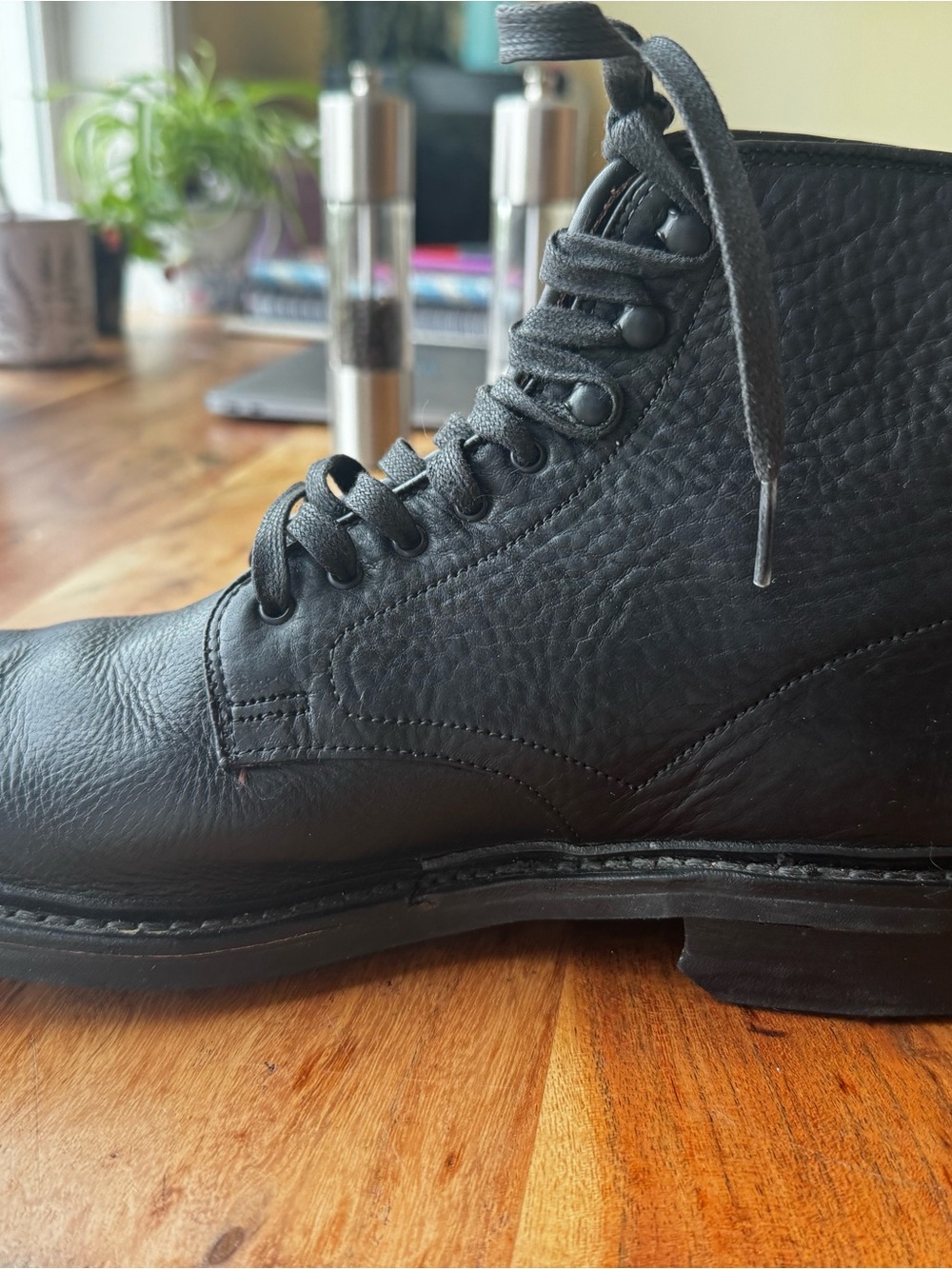 Allen Edmonds Higgins Mill Black Leather Lace-Up Work Boots - Picture 9 of 13